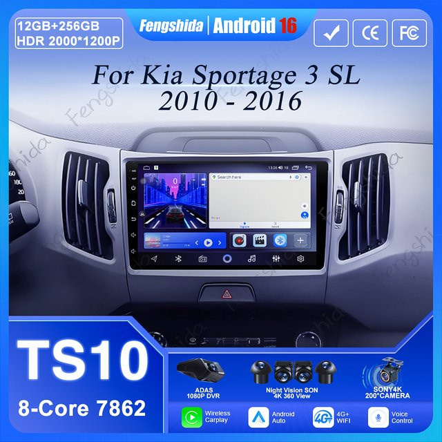 FengShiDa Android 16 Autoradio für Kia Sportage 3 SL 2010-2016 mit Multimedia Video Player und Navigation in Schwarz - Bild 1
