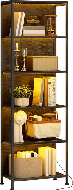 HOMCOM 5-lagige Bücherregal mit 7-Farben LED-Beleuchtung im Industriestil aus Metall, Schwarz, B: 60 cm, T: 30 cm - Bild 1