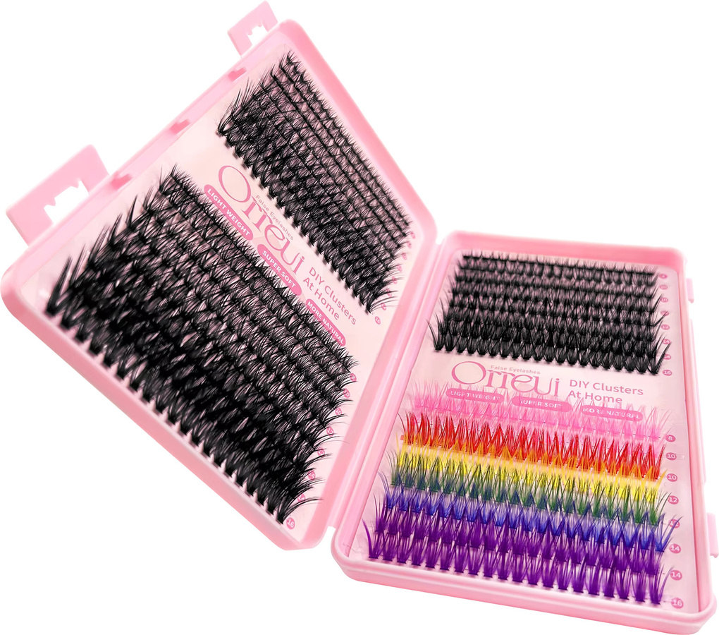 Orreu Wimpern-Cluster-Set, 640-teilig, D-Curl, 8-16mm, Natürlich & Farbig - Bild 5