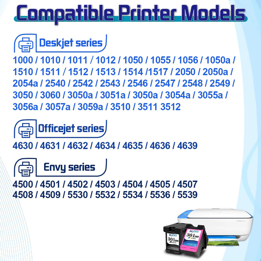 Alizeo wiederaufbereitete Tintenpatrone schwarz kompatibel mit HP 301 und 301XL für HP Deskjet 2050 1000 1050 2510 3000 3054 sowie Envy 4500 4502 - Bild 2