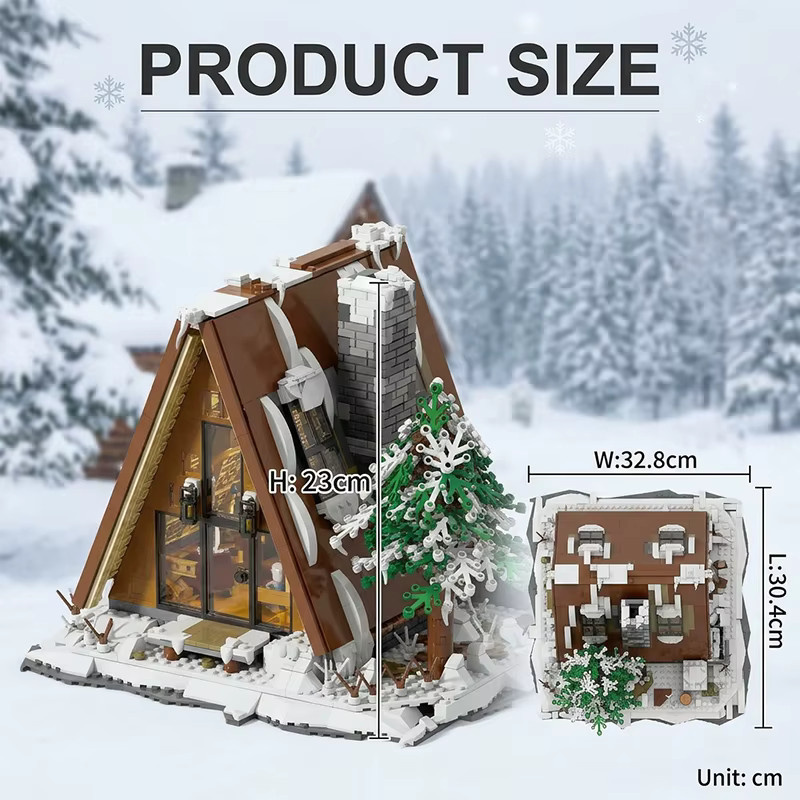 A-Frame Schnee Hütte, Klemmbausteine Set, 1508 Teile, mit LED Beleuchtung - Bild 5