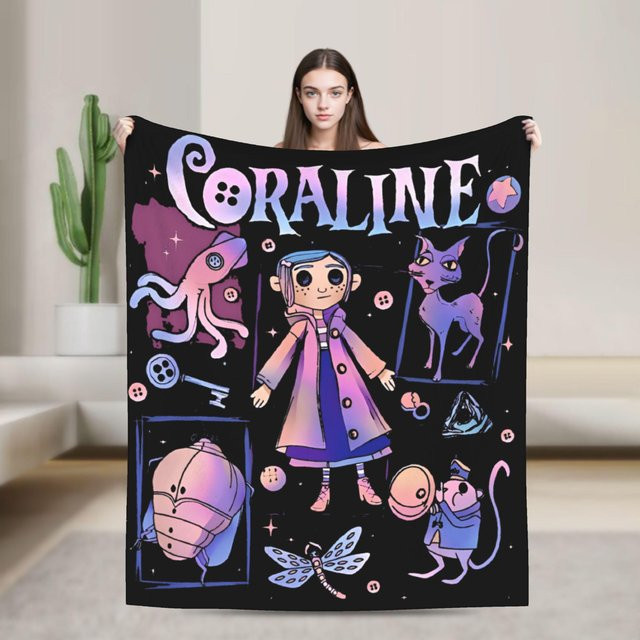 Coraline Kuscheldecke für Kinder aus Flanell, weiche Überwurfdecke in Schwarz, B/B: 75 x 90 cm - Bild 1