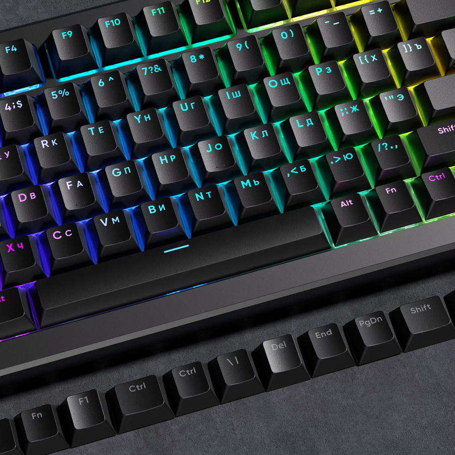 XVX PBT Tastenkappen im Cherry-Profil mit russischem Layout, 133 Tasten, oben bedruckt und durchscheinend für North-Facing RGB-Tastaturen, Schwarz und Weiß - Bild 2