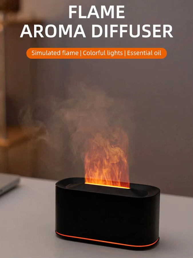 Raugee Aroma-Diffusor Flammen-Luftbefeuchter mit Farbwechsel-Licht in Schwarz - Bild 6