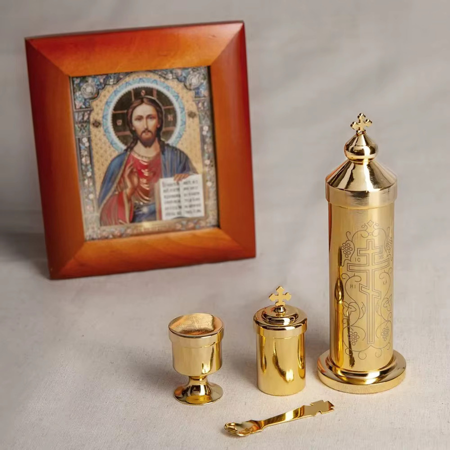 HTISOK Goldene Orthodoxe Ölflasche für liturgische Zeremonien und Taufen aus Metall - Bild 2