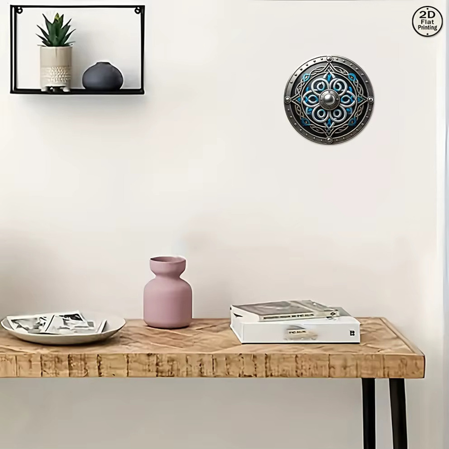 HELLOYOUNG Wikinger-Schild Metallschild mit keltischem Mandala-Design im Vintage-Stil, runde Wanddekoration für dein Heim oder Büro, Durchmesser: 20 cm - Bild 5