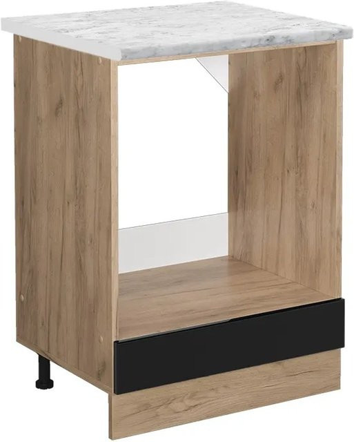 Vicco Herdbauschrank R-Line in Schwarz Hochglanz und Goldkraft Eiche mit Marmor-Optik, Breite: 60 cm, Höhe: 81,6 cm, Tiefe: 46 cm - Bild 1