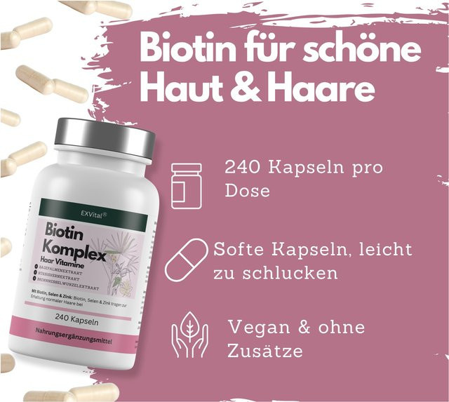 EXVital Biotin Komplex Kapseln, hochdosiert, 240 Kapseln - Bild 1