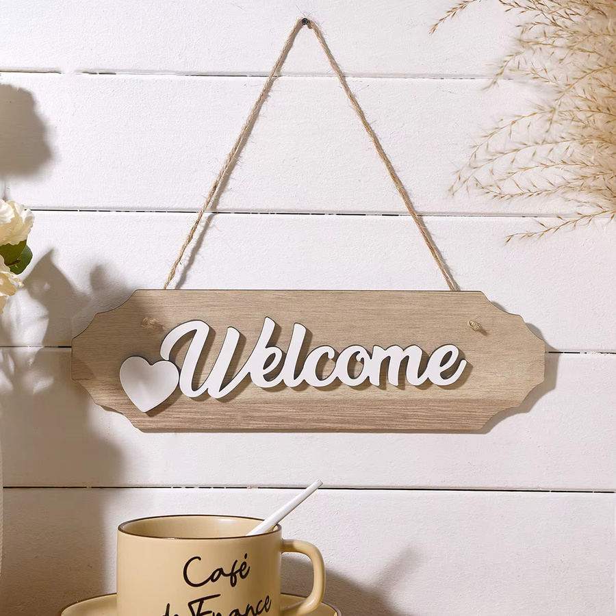 Rustikales Willkommensschild aus Holz in Braun mit Welcome-Schriftzug als Wanddekoration für den Innenbereich - Bild 2