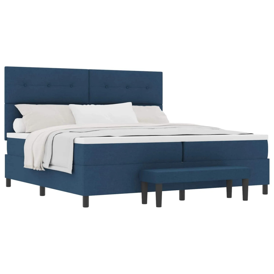 vidaXL Boxspringbett mit Matratze und Kopfteil in Blau, Hybrid-Modell aus Stoff, B/T: 200 x 200 cm - Bild 2