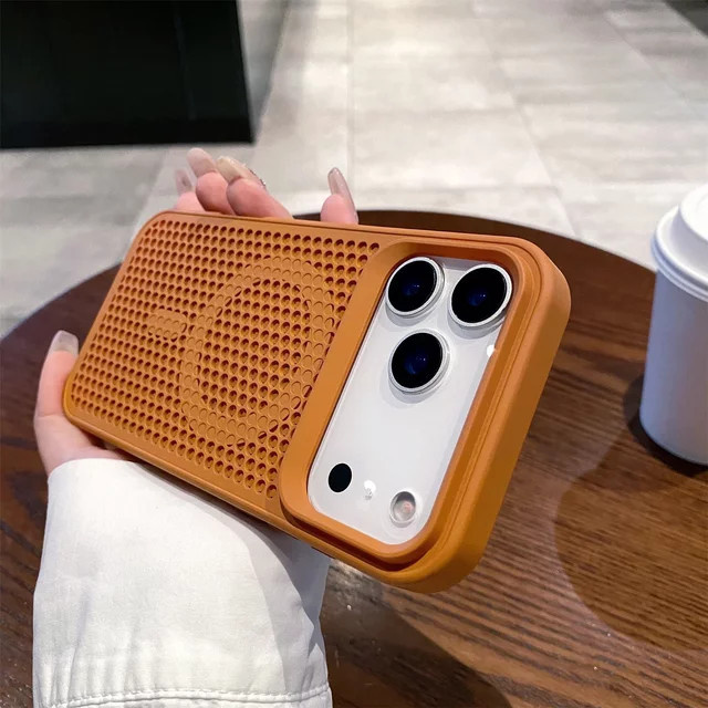 Magnetische Slim Hartschalen-Handyhülle mit wabenförmiger Wärmeableitung für Apple iPhone 17 16 15 14 13 12 Pro Max Plus in Braun und Orange - Bild 1