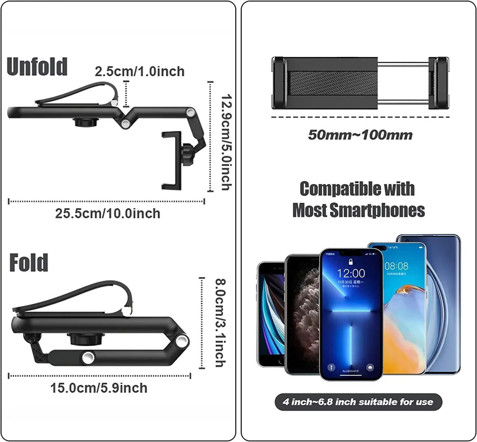 Multifunktionaler 360-Grad drehbarer Sonnenblende-Telefonhalter für das Auto in Schwarz, kompatibel mit iPhone, Samsung und Android - Bild 4