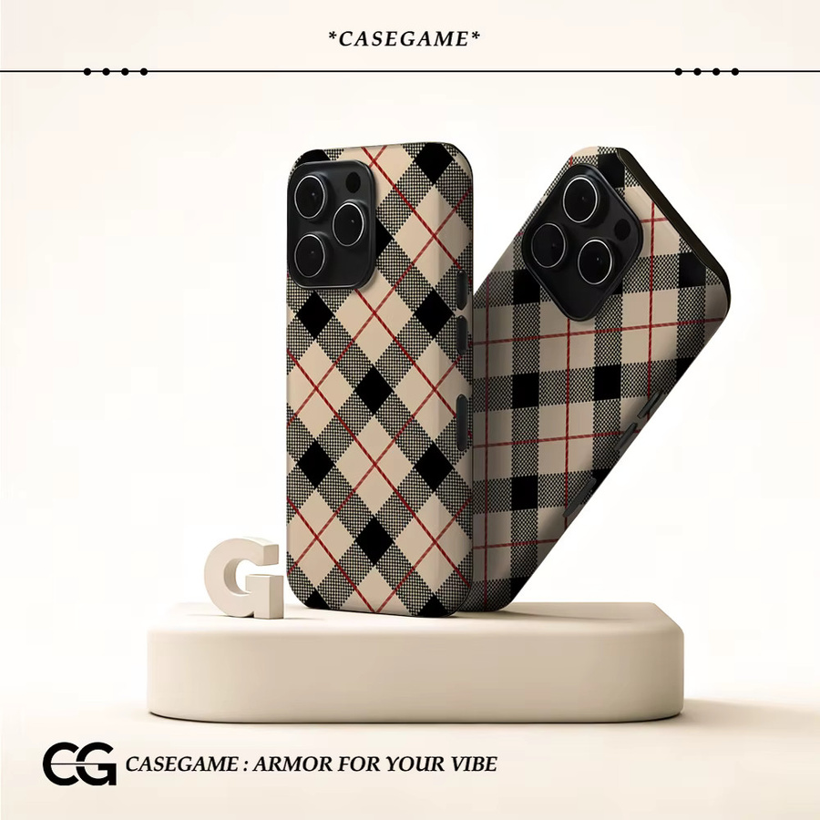 Potdemiel Handyhülle Tartan Red Check für iPhone 17 16 15 14 13 Pro Max Plus mit doppelschichtiger Rückseite in Rot Multicolour - Bild 2