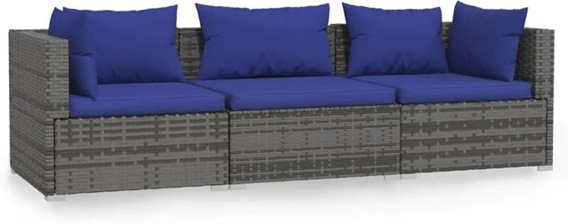 vidaXL 3-Sitzer-Sofa Modell 3 aus grauem Poly-Rattan mit Polsterkissen und Metallrahmen - Bild 1