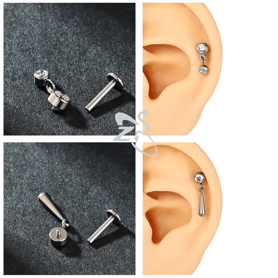 ZS Lip Stud Piercing, Titan, Kristall, Silber, Unisex - Bild 2