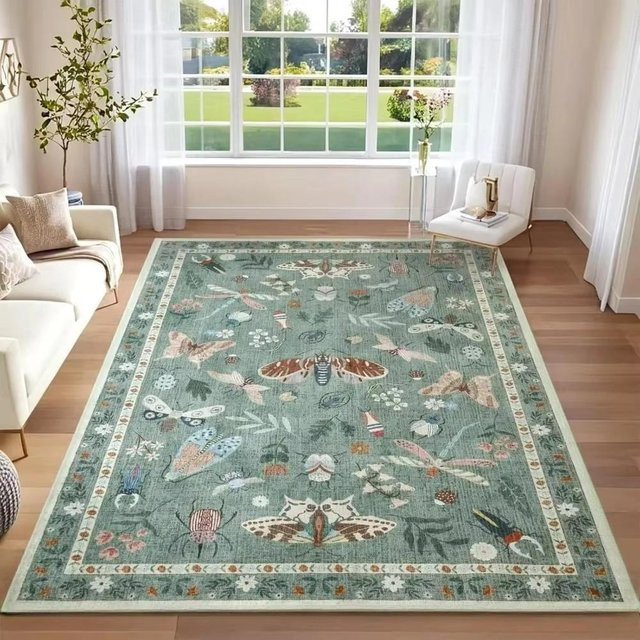 Lodestar Druckteppich mit Pflanzen- und Insektenmotiv, rutschfester Bereichsteppich für Wohnzimmer, Schlafzimmer oder Küche, B/T: 60 x 40 cm - Bild 1
