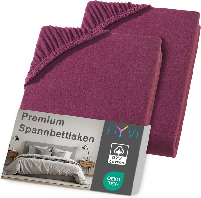 NYVI DreamScience Premium Spannbettlaken Jersey 2er Pack, Farbe: Bordeaux, B/T/H: 180 x 220 x 40 cm für Boxspringbetten - Bild 1