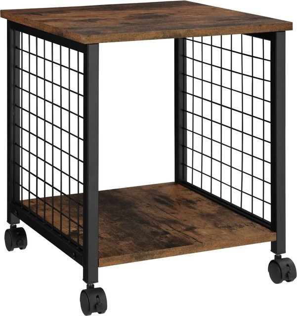 tectake Beistelltisch Gary Industrial Style in Schwarz und Dunkelholz mit Lenkrollen, B/T/H: 40 x 40 x 48 cm - Bild 2