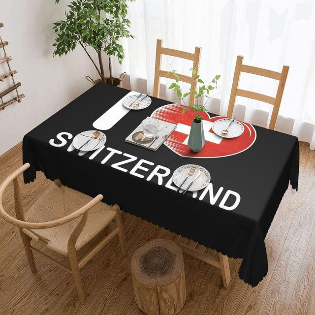 Wasserdichte rechteckige Tischdecke mit Schweizer Flagge von JINGYUE Pet, B/T: 137 x 183 cm - Bild 1