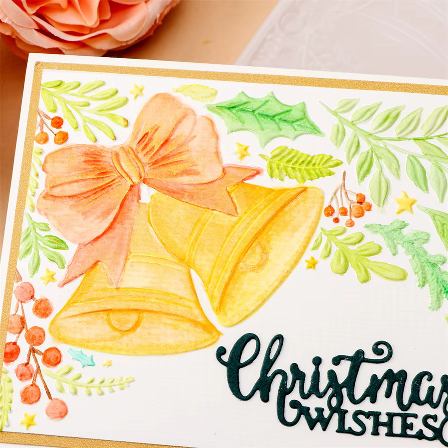 3D-Prägeschablone Rose Jingle Bell mit Holly Laub für Weihnachts-DIY und Scrapbooking in Grün - Bild 2