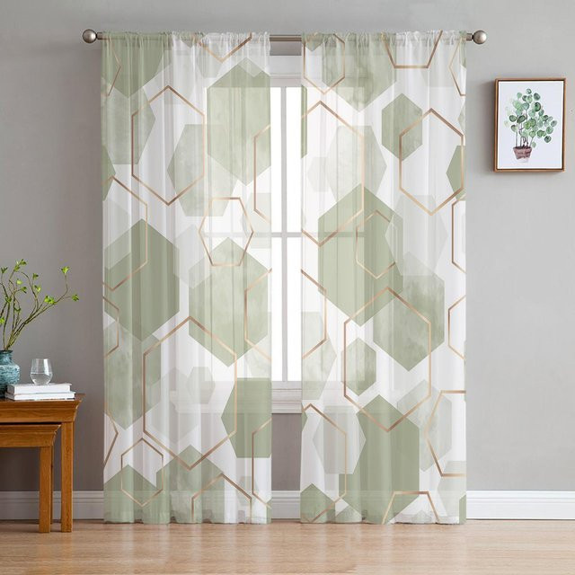 Super Six Fenstervorhang aus Chiffon in Salbeigrün mit geometrischer Textur, transparent, B: 135 cm, H: 137 cm - Bild 1