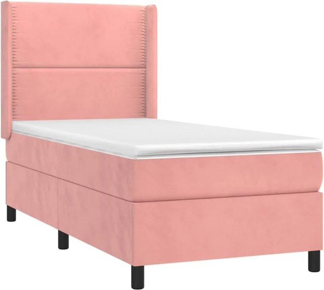 vidaXL Boxspringbett mit Matratze in Rosa, Samt, Hybrid-Design mit LED-Unterbettbeleuchtung und USB-Ladeport, B/T/H: 90 x 200 x 128 cm - Bild 1