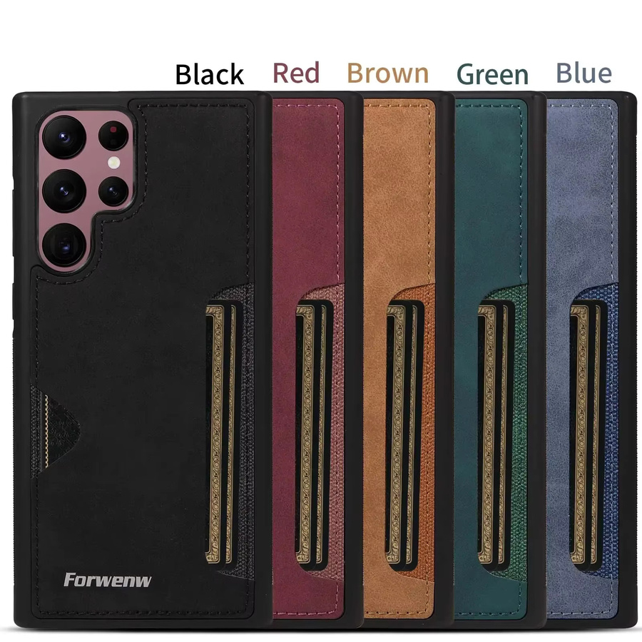 Retro Karten-Lederhülle für Samsung Galaxy S26 S25 S24 Ultra S23 FE Plus A16 A15 A17 A37 A57 A35 A14 A36 A56 A34 A54 A13 A33 A53 in Schwarz und Braun - Bild 2