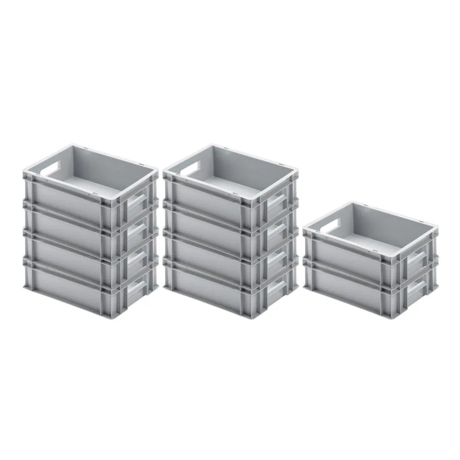 PROREGAL SparSet 10x Eurobehälter mit offenem Griff in Grau, H x B x T: 12 x 30 x 40 cm, 11 Liter Transportboxen - Bild 2