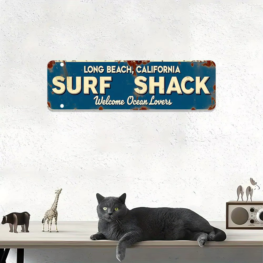 HELLOYOUNG Vintage Long Beach Surf Shack Metallschild in Blau, California Coastal Wandbild für Innen- und Außenbereich, B/H: 40 x 10 cm - Bild 3