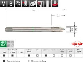 RUKO Maschinengewindebohrer M 5 DIN 371 aus HSSE-Co in Silber - Bild 1