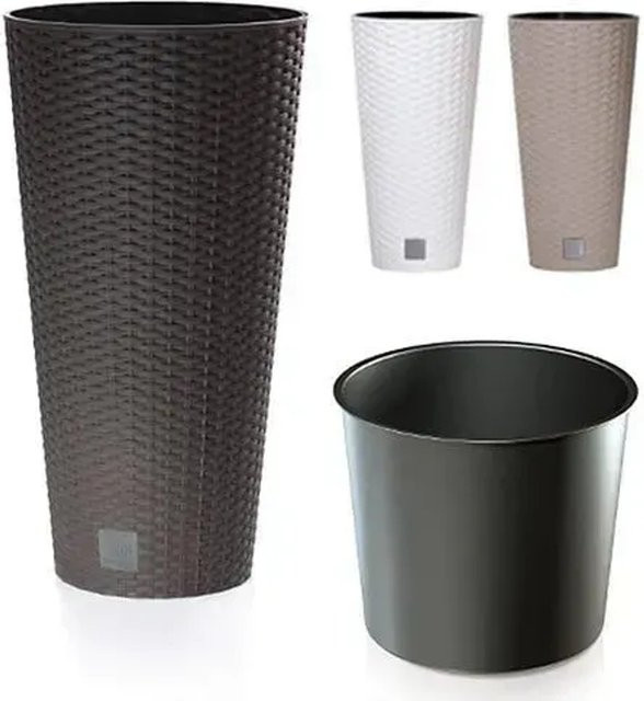 PROREGAL Blumentopf Rattan Rund in Weiß, Durchmesser: 25 cm, Höhe: 47,6 cm - Bild 1