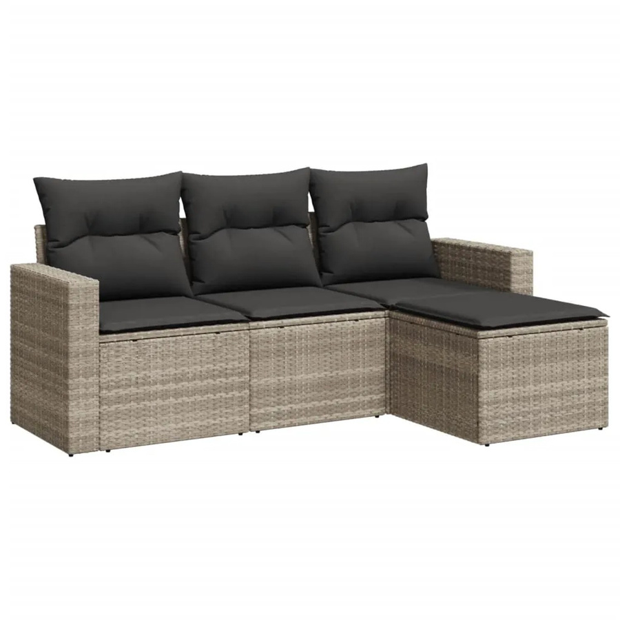 vidaXL 4-tlg Garten-Sofagarnitur aus Polyrattan in Hellgrau mit Kissen und L-Form - Bild 2