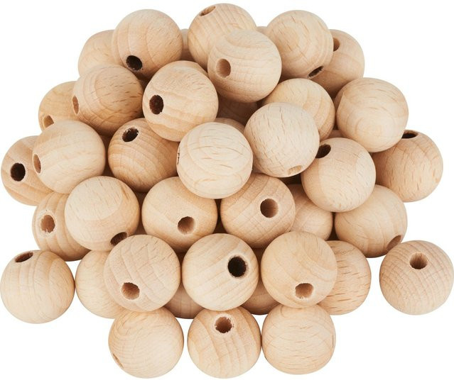 VBS Holzkugeln aus Buchenholz durchgebohrt, Farbe: Beige, Durchmesser: 1,5 cm, 50 Stück - Bild 1