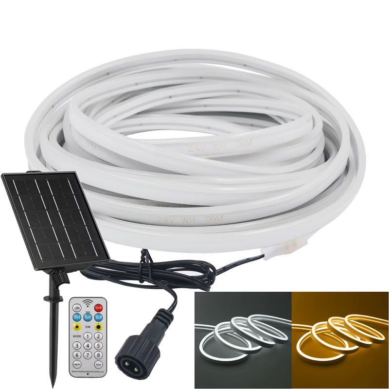 HEGEHE Solar-Neon-LED-Streifen Weiß, 24V IP67 Wasserdicht, Dimmbar mit Fernbedienung für Garten und Außenbereich, 120 LEDs/m - Bild 2