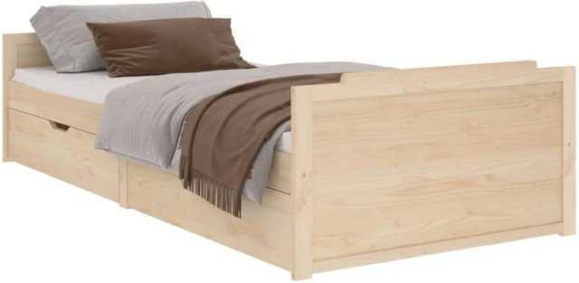 vidaXL Massivholzbett aus Kiefer mit Schubladen in Braun und Beige, B/T/H: 90 x 200 x 96 cm - Bild 1