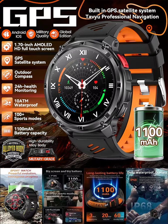 GUHUAVMI Smartwatch für Herren mit GPS-Tracker, Bluetooth-Anruf und 10 ATM Wasserdichtigkeit, Schwarz, kompatibel mit iOS - Bild 6
