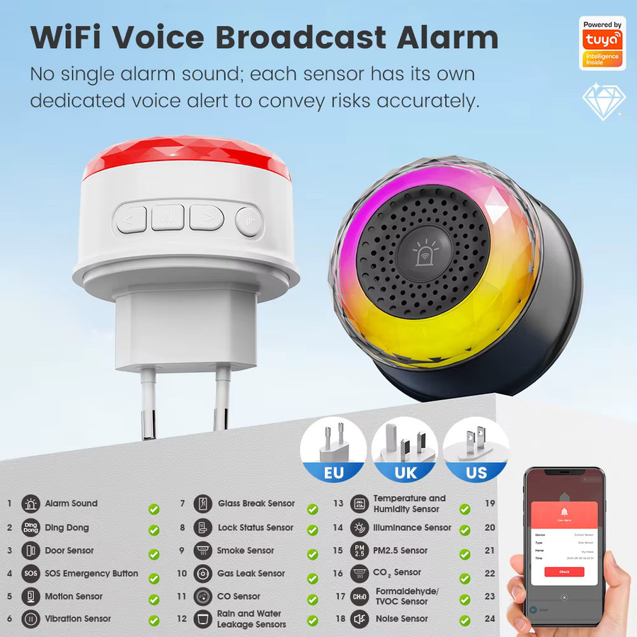 Tuya WLAN Smart-Sirene in Weiß für Heimsicherheit mit Ton- und Lichtalarm sowie Sensorfunktion für Vibration, CO, VOC und PIR via Smart Life App - Bild 2