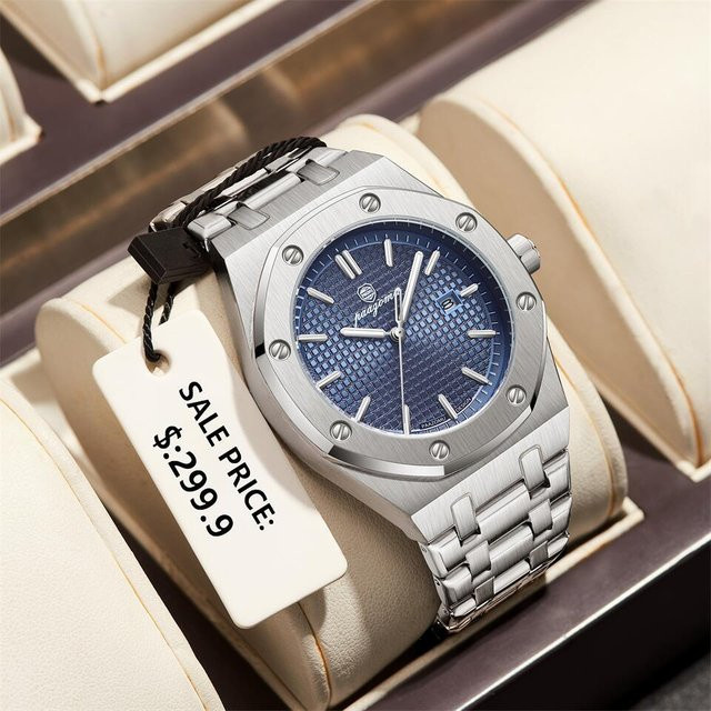 PAAZOMU Armbanduhr Quarz, Edelstahl, Blau, Herren - Bild 1