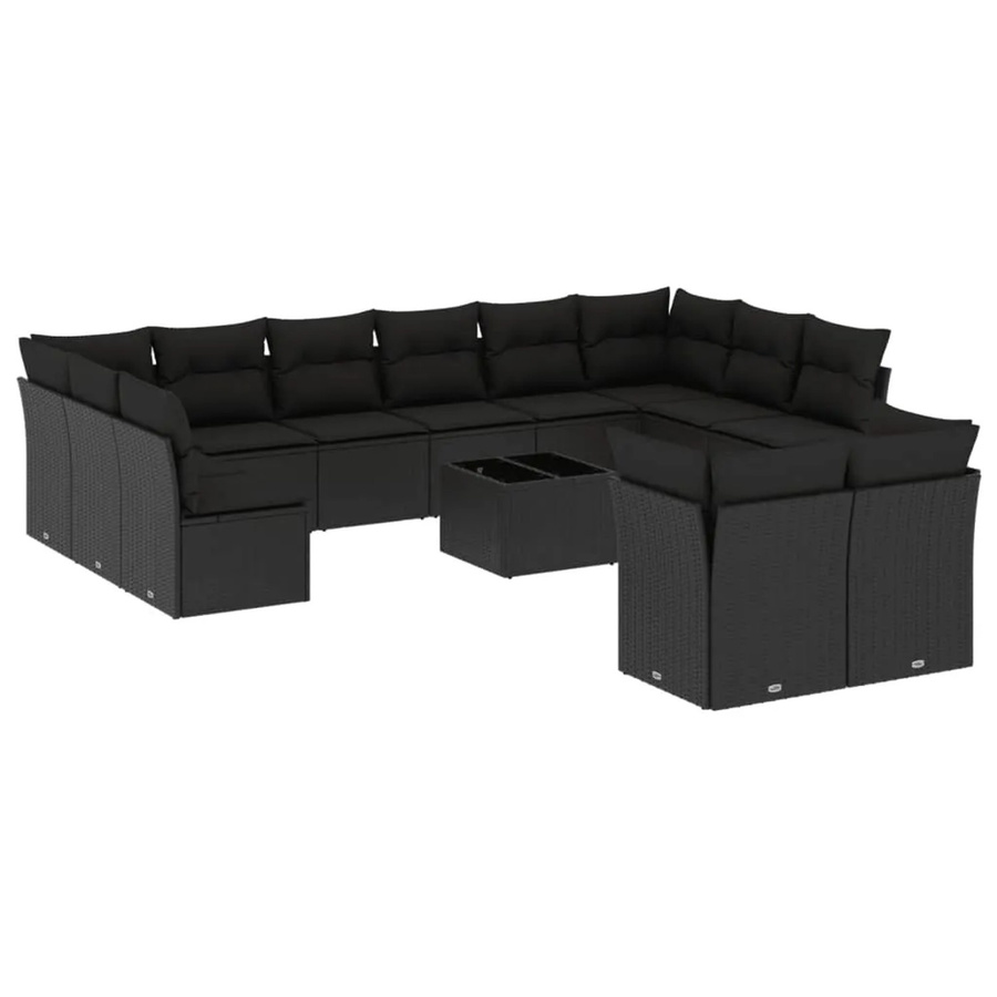 vidaXL 13-tlg Garten-Sofagarnitur mit Kissen aus Poly-Rattan in Schwarz Modell 12 - Bild 2
