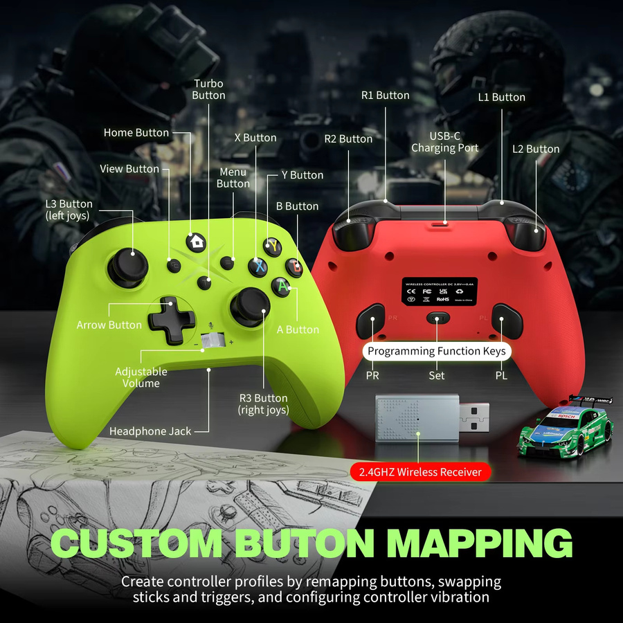 Bonacell Kabelloser Xbox Controller für Xbox One, Xbox Series X/S mit Sechs-Achsen-Gyro- und Turbo-Funktion - Bild 6