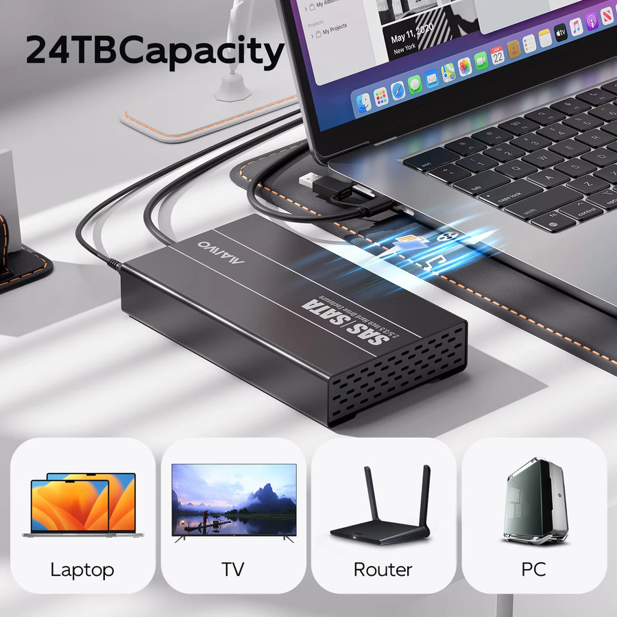 MAIWO USB 3.1 Typ-C Gen2 HDD-Dockingstation für 2,5 und 3,5 Zoll SAS/SATA Festplatten, Schwarz - Bild 5