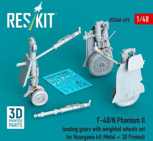 Hasegawa F-4B/N Phantom II, Landing gear with weighted wheels set, Metal + 3D Printed - Bild 1