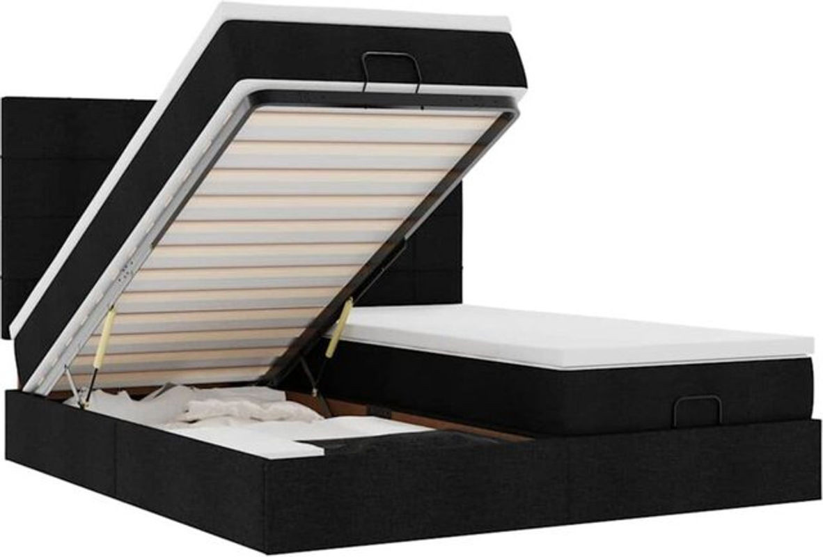 vidaxl Ottoman Polsterbett mit Matratze in Schwarz aus Stoff, B/T: 200 x 200 cm - Bild 1