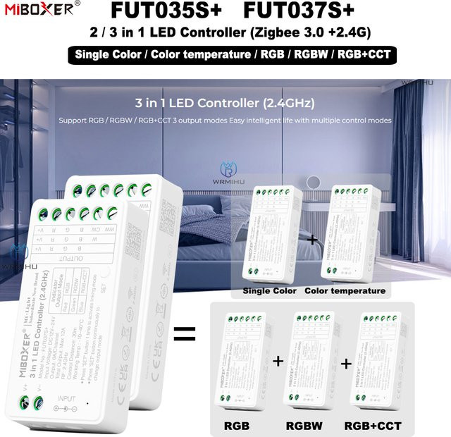 MiBoxer Smart LED Streifen Dimmer Controller FUT035S mit Dual RF 2,4 GHz für RGB, RGBW, CCT und COB Lichtsysteme, Farbe Weiß - Bild 1