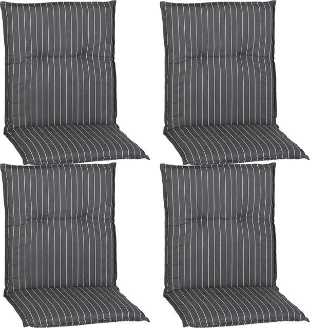 NYVI Gartenstuhl-Auflage Barcelona 4er Set, Niedriglehnerauflage für Gartenstühle, Grau Gestreift - Bild 1