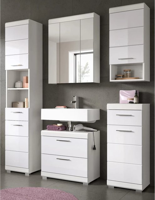 Inn.Furn Badmöbel Set Shawn 5-teilig in Weiß Hochglanz mit LED-Beleuchtung, Breite: 164 cm - Bild 1