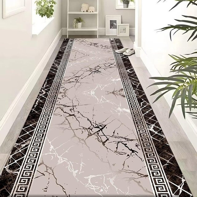 Karpetti Flur Teppich Läufer in Gold und Beige, rutschfest und waschbar, modernes geometrisches Design, B/T: 100 x 300 cm - Bild 1