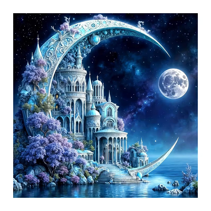 Huacan Diamond Painting Set Mond Schloss Landschaft mit Rundbohrern, Mehrfarbig, Breite: 20 cm, Höhe: 20 cm - Bild 4
