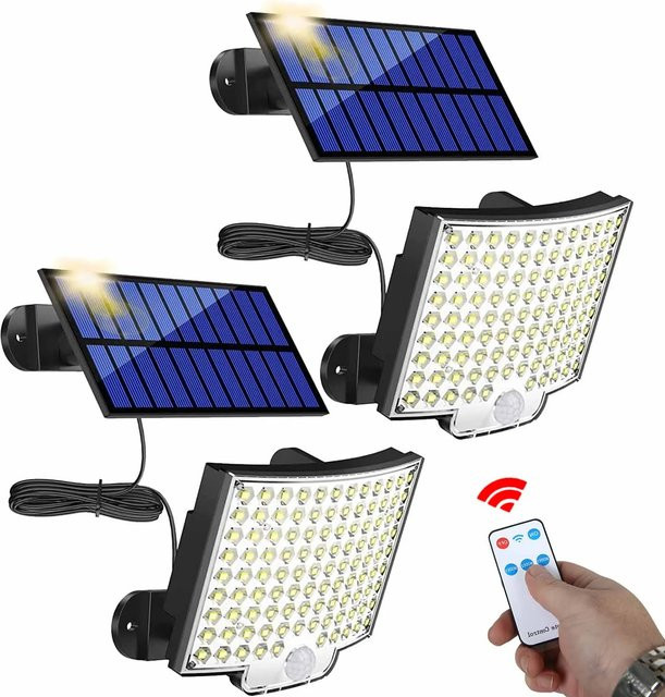 ZHIYU 106 LED Solarleuchte Schwarz mit Bewegungsmelder und Fernbedienung, Wasserdichtes Solar-Flutlicht für Terrasse, Garage und Hinterhof - Bild 1