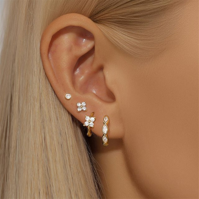 Yuedane Creolen-Set, 14 Karat vergoldeter Edelstahl, Zirkonia, Damen - Bild 1